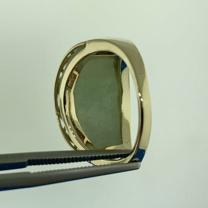 Designer 14K Yellow Gold Curved Jade Cabochon Modernist Dome Ring