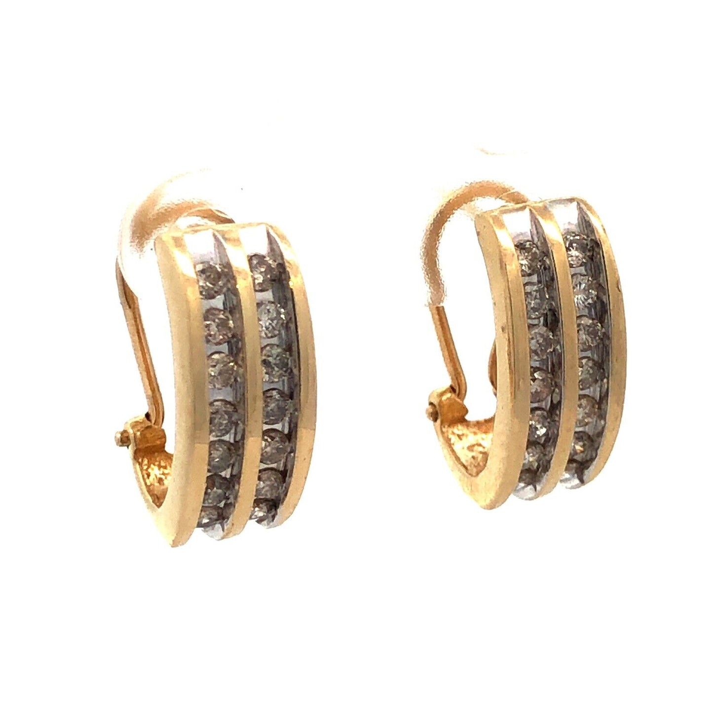 Designer 14K Yellow Gold Channel Set Diamonds Oval Drop Stud Hoop Earrings