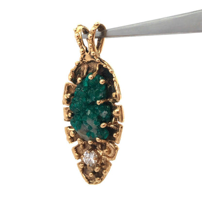Artisan 14K Yellow Gold Green Gemstone Cubic Zirconia Leaf Statement Pendant