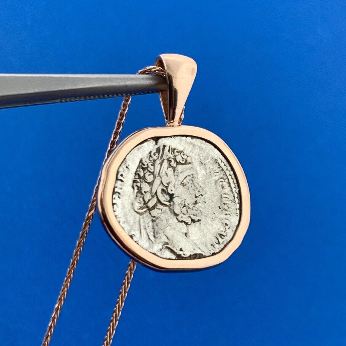 14k Rose Gold Antoninus Pius Winged Victory Roman Denarius Coin 24" Necklace