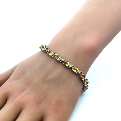 Designer HN 925 Sterling Silver Oval Yellow Citrine Diamond Tennis Bracelet