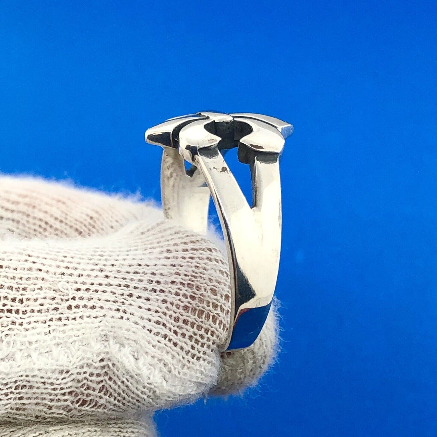 Estate Sterling Silver 925 Openwork Fleur De Lis Statement Size 13 Ring