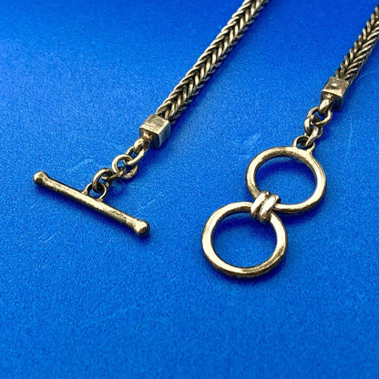 Vintage Sterling Silver 925 Trilliant Opal Cabochon Wheat Link Toggle Bracelet