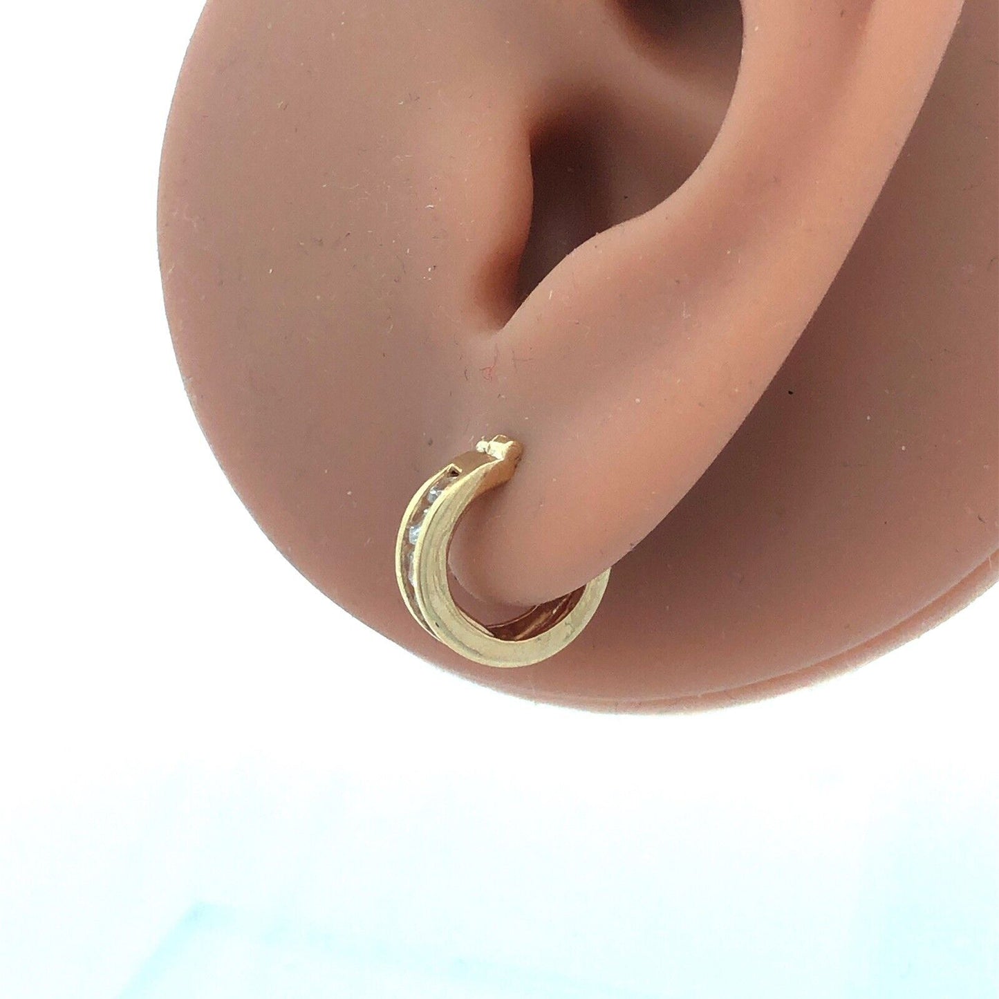 Designer 14K Yellow Gold Round Cubic Zirconia CZ Huggy Hoop Earrings