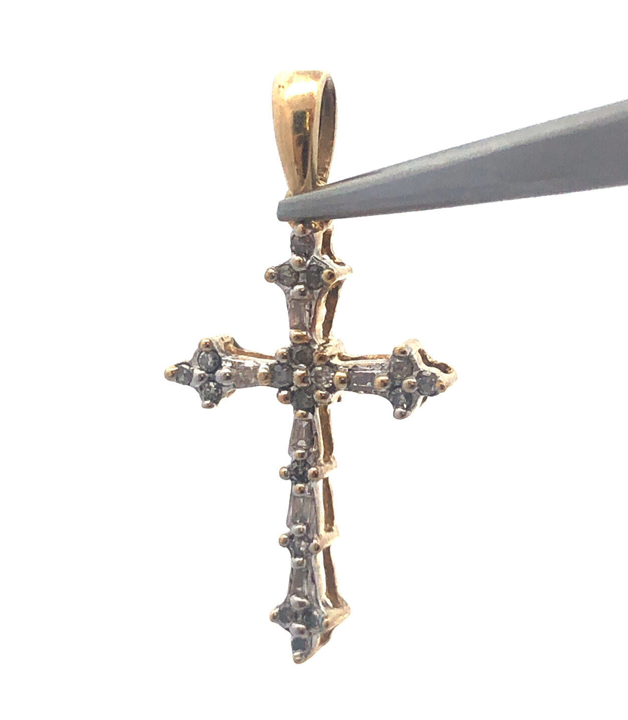 Gorgeous 10k Yellow Gold Multi-Cut Diamond Religious Faith Cross Dangle Pendant