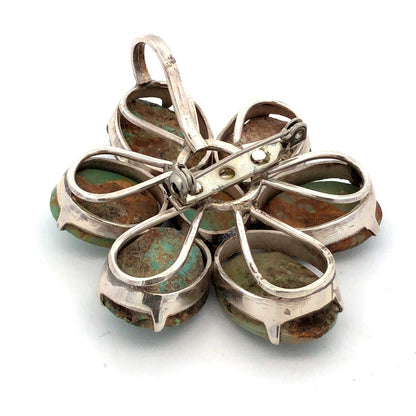 Vintage Native American Sterling Silver Turquoise Flower Statement Pendant