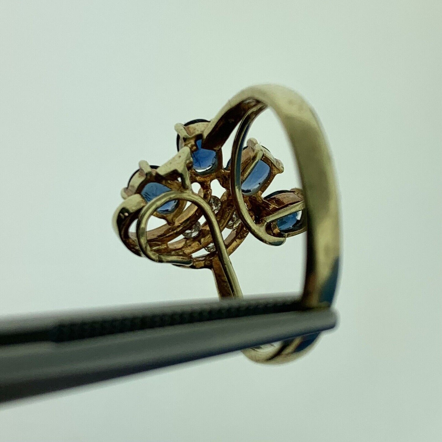 14K Yellow Gold Oval Sapphire Cluster Diamond Accented September Occasion Ring