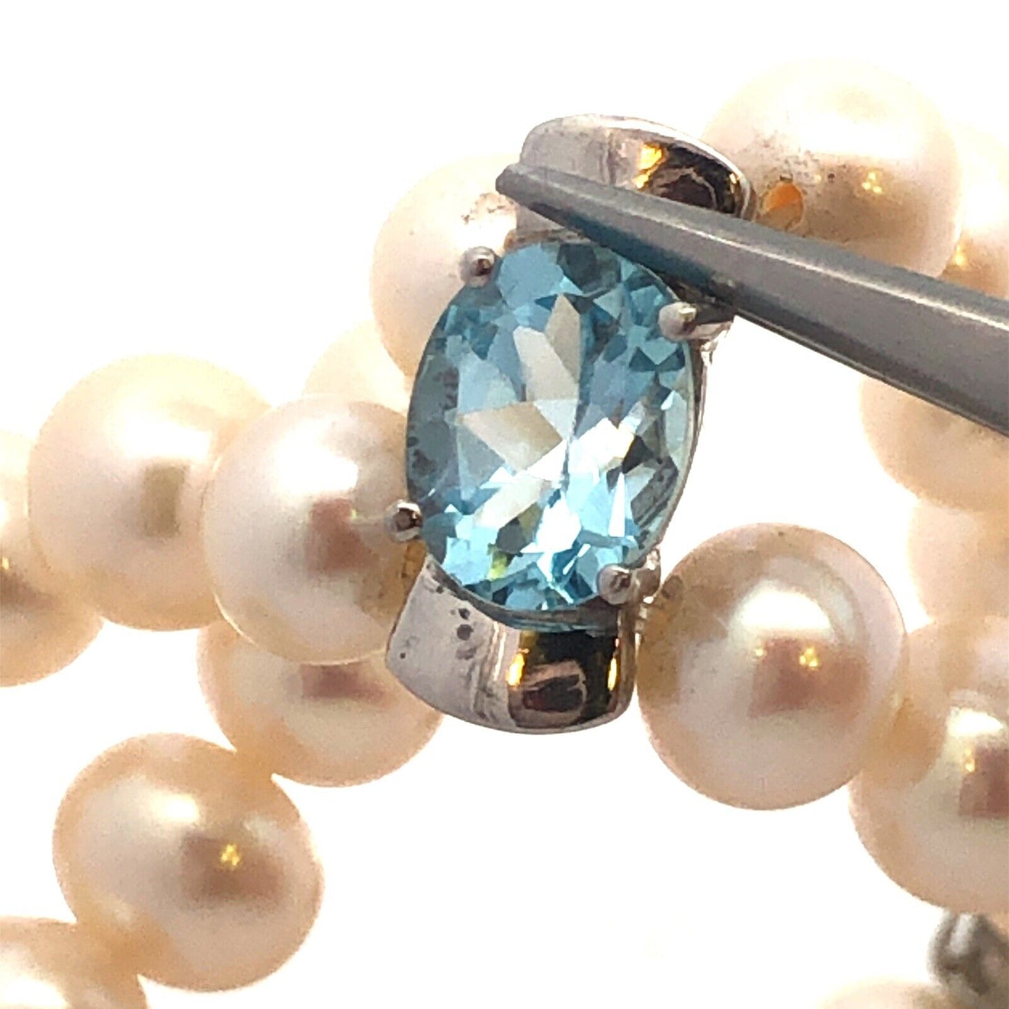 Vintage 925 Sterling Silver Blue Topaz Amethyst Garnet Pearl Beaded Bracelet