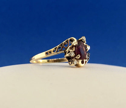 Vintage 10K Yellow Gold Garnet Diamond January Anniversary Bypass Ring