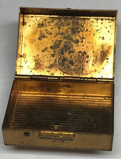Vintage Gold Tone Ribbed Metal Rainy Day Jewelry Case Trinket Box