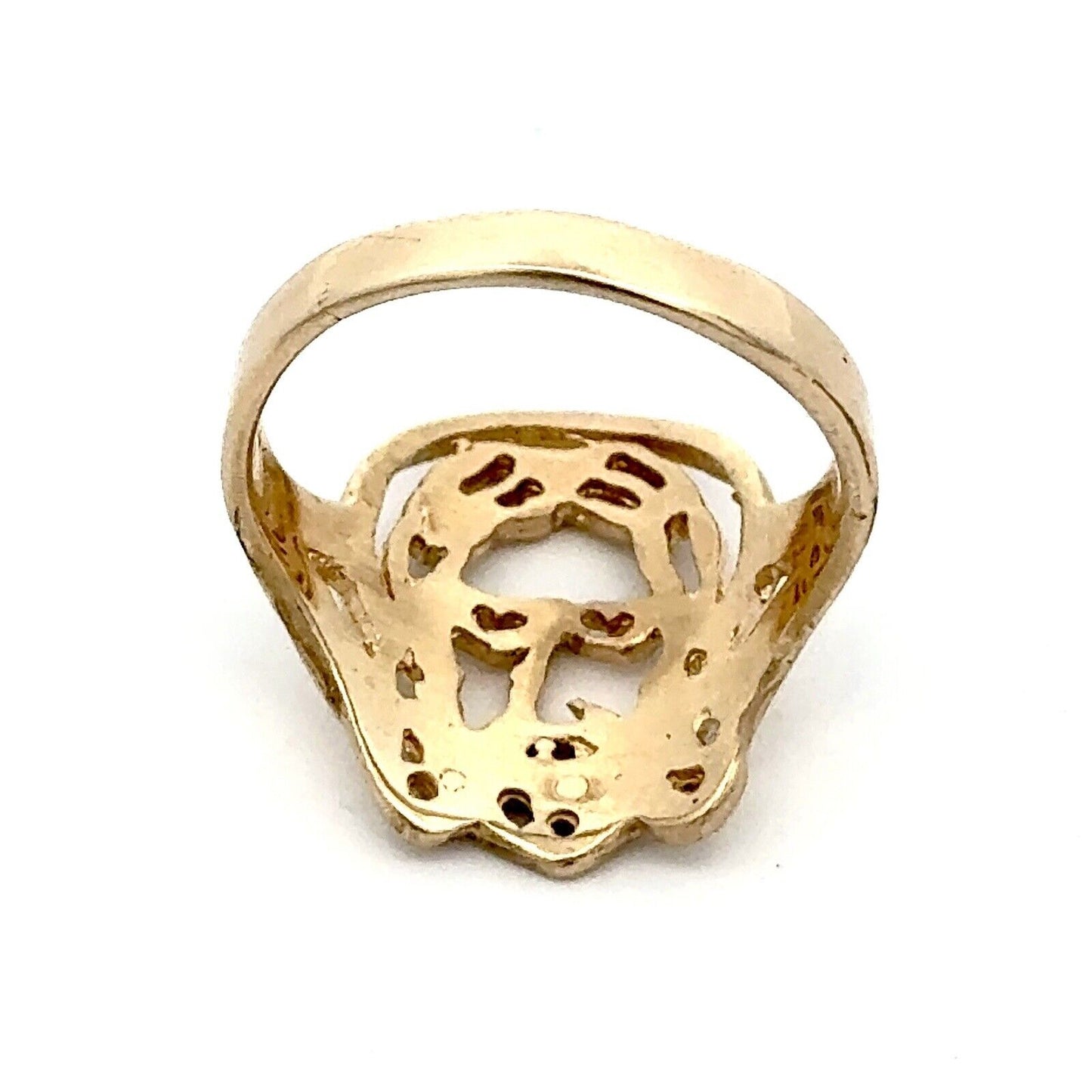 14K Yellow Gold Modernist Cutout Jesus Christ Face Religious Ring