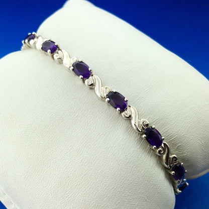 Sterling Silver 925 Oval Amethyst S Link February Anniversary Tennis Bracelet
