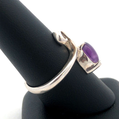 Sophia Fiori 925 Sterling Silver Natural Amethyst Cabochon Modernist Bypass Ring