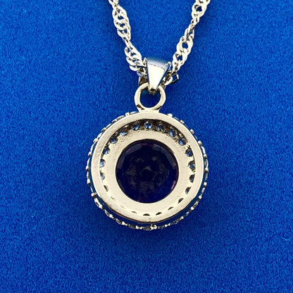 Gold Coast Platinum Plated Amethyst Diamond Button Statement Pendant Necklace