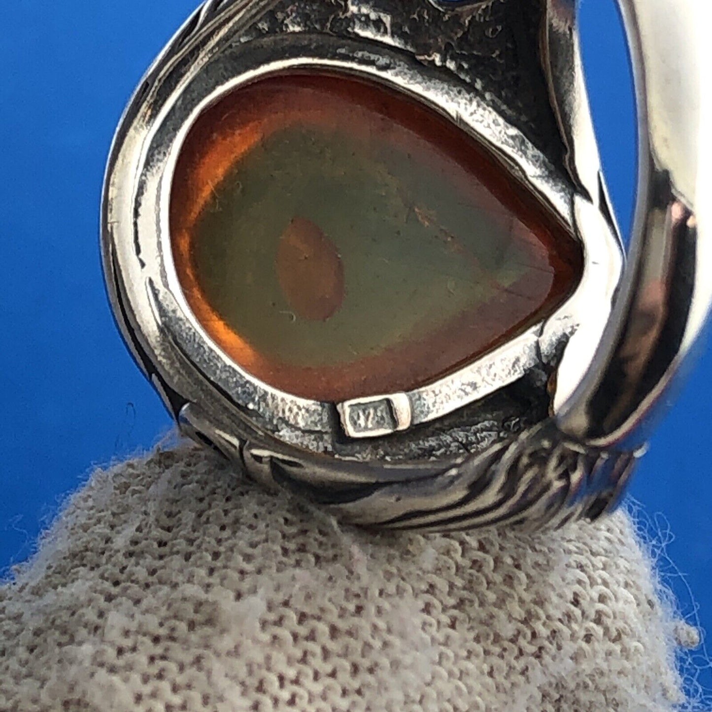 Stunning Sterling Silver 925 Cabochon Teardrop Amber Statement Ring Size 6.25