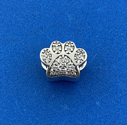 Authentic PANDORA 925 Sterling Silver CZ Sparkling Paw Print 791714CZ Charm