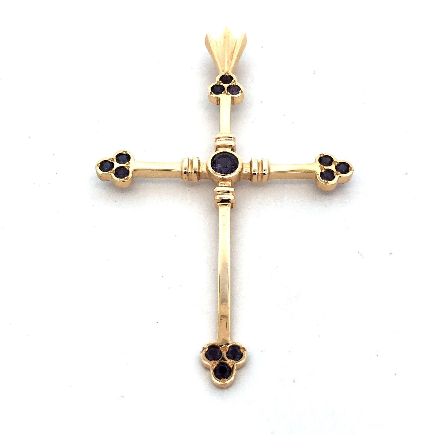 Large 14K Yellow Gold Round Mystic Topaz Statement Cross Religious Pendant