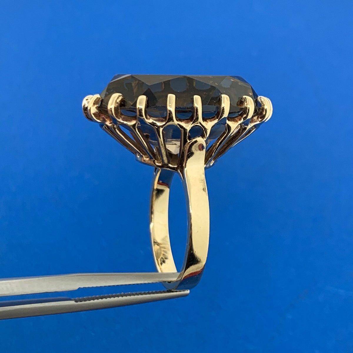 10K Yellow Gold Oval Smoky Quartz Statement Cocktail Ring