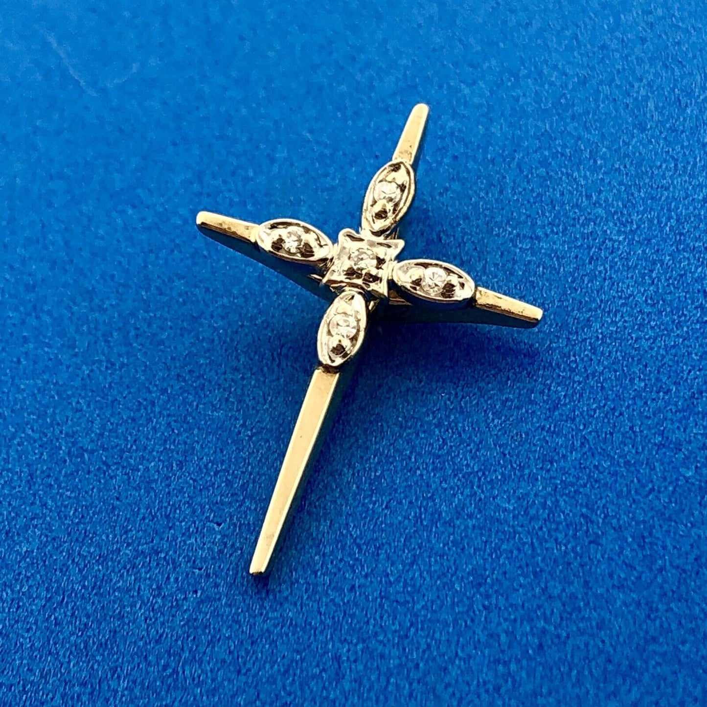 Elegant Modernist 14K Gold Diamond Cross Religious Easter Communion Pendant