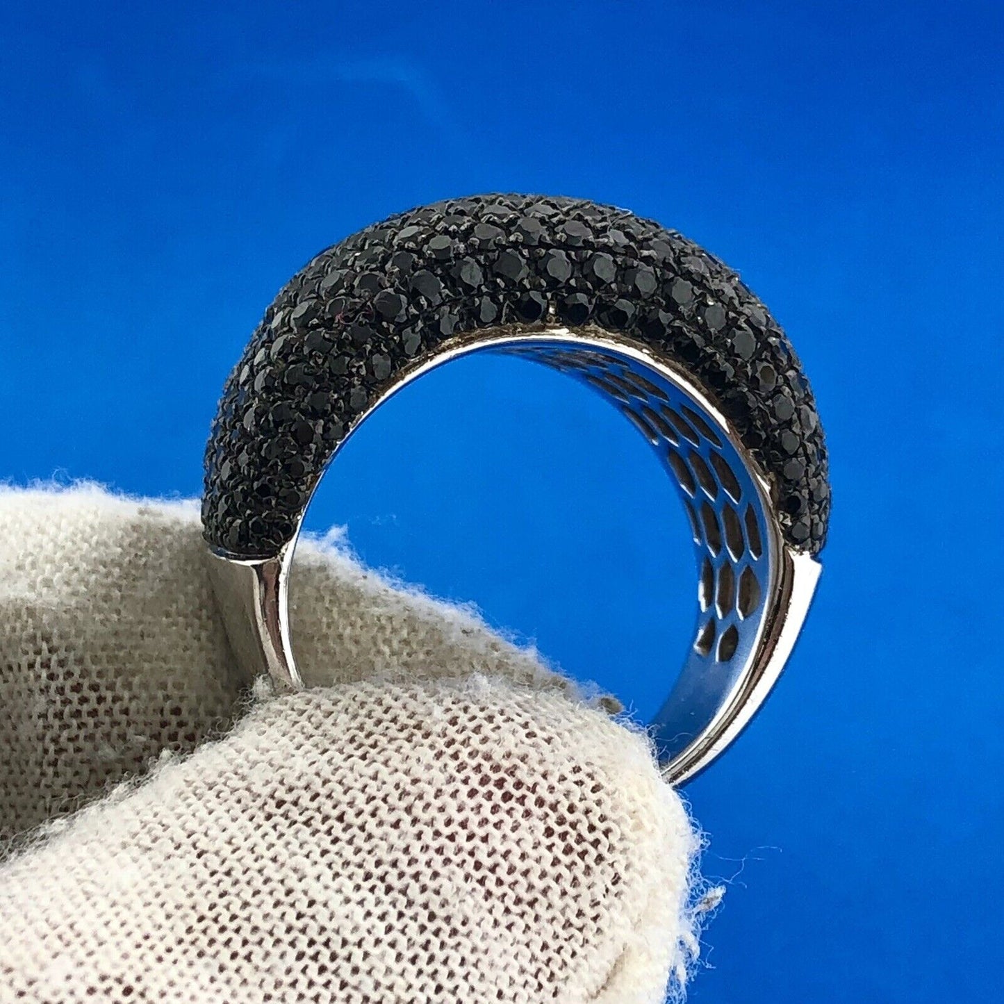 Magnificiant Designer 925 Sterling Silver Pave Black Diamond Statement Dome Ring