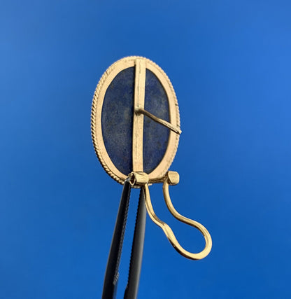 Vintage 14K Yellow Gold Lapis Lazuli Cabochon Statement Omega Back Earrings