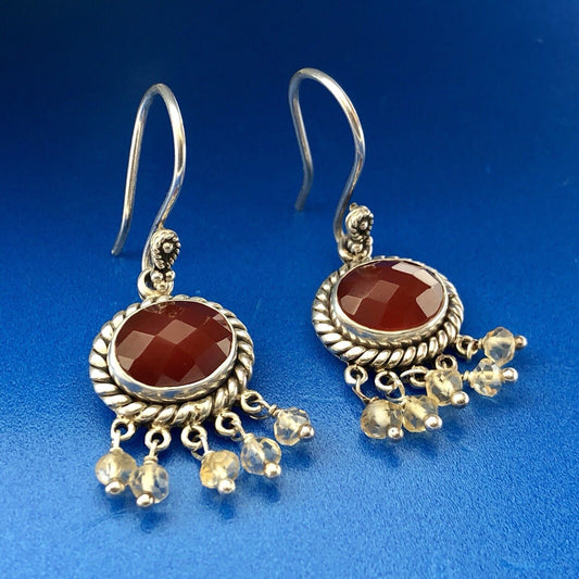 Doug Paulus DP Sterling Silver 925 Carnelian Citrine Bead Drop Dangle Earrings