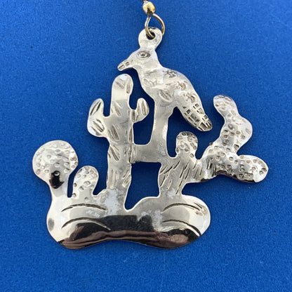 Designer Mexico Alpaca Silver Desert Scene Statement Drop Dangle Earrings