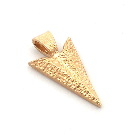 14K Yellow Gold Hammered Textured Arrow Head Triangle Pendant