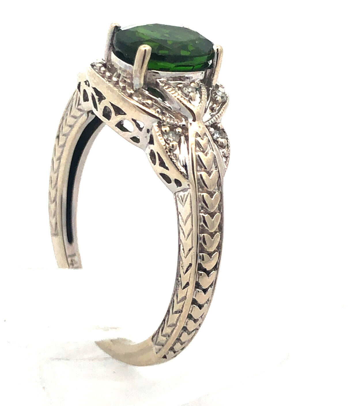 Designer RT 14K White Gold Oval Green Tourmaline Diamond Accented Ring