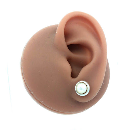 Designer 925 Sterling Silver Round Pearl Stud Earrings