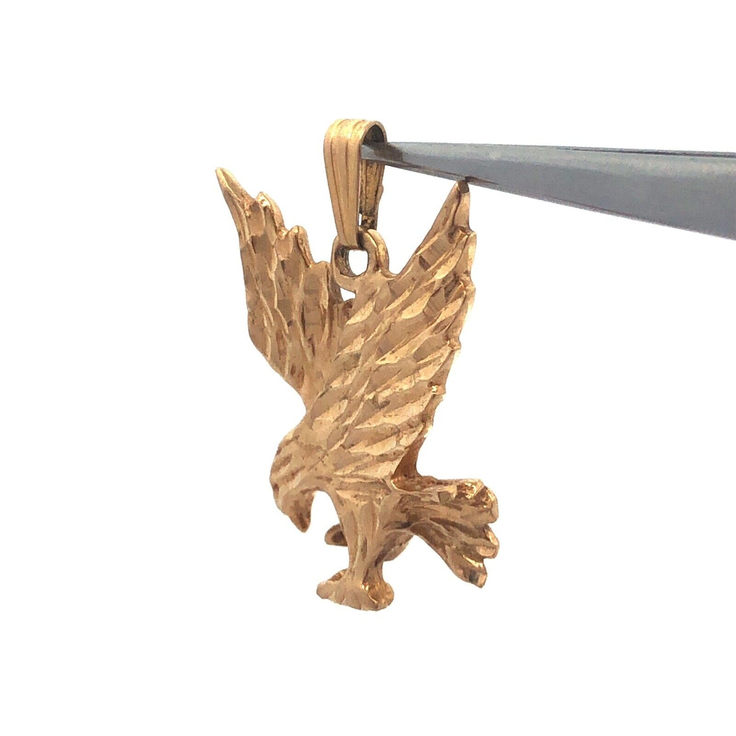 Designer 14K Yellow Gold Diamond Cut Flying Eagle Pendant
