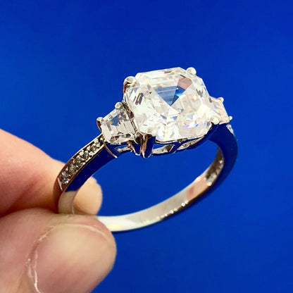 Sterling Silver Asscher Cubic Zirconia Solitaire Accents Engagement Bridal Ring