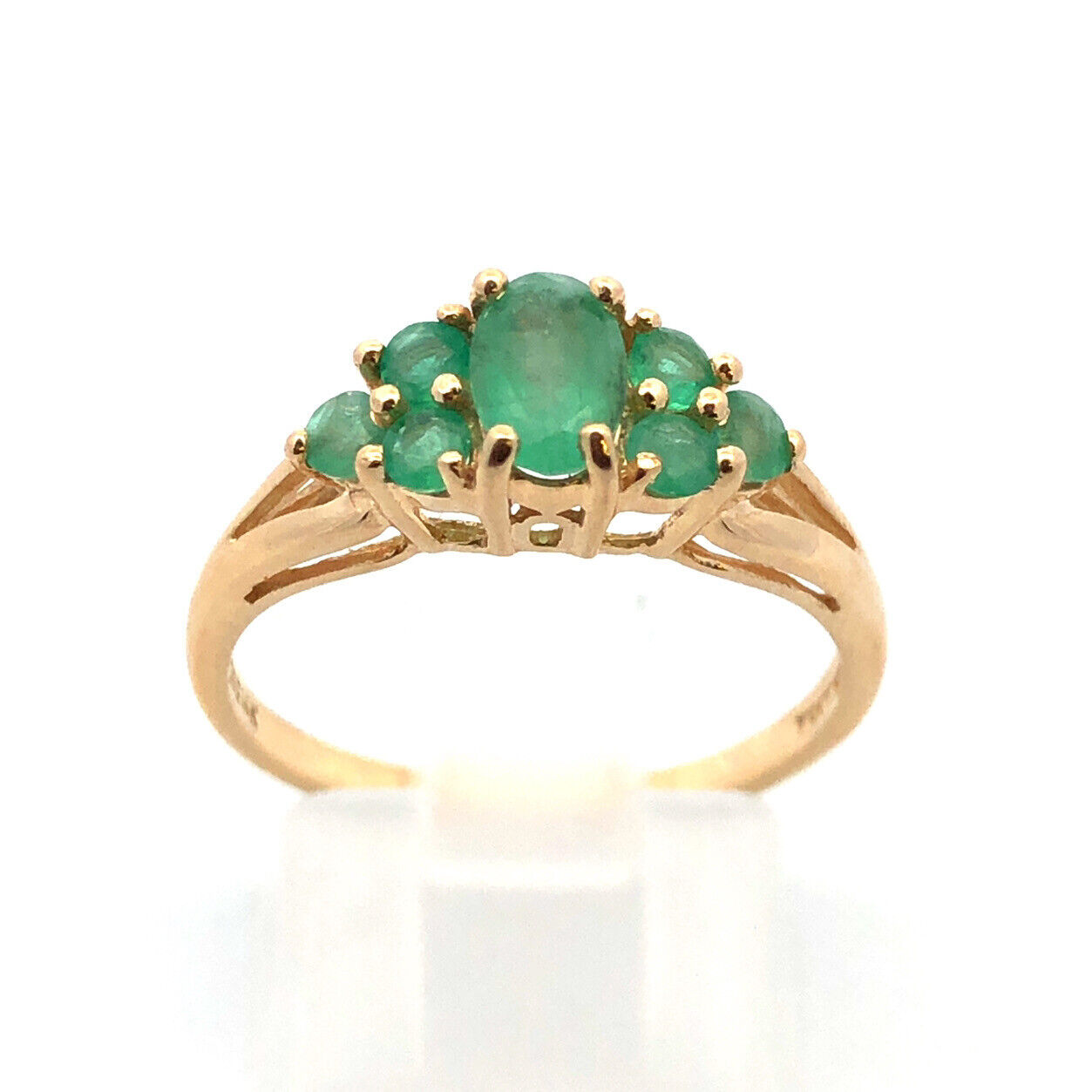 Designer 14K Yellow Gold Oval Emerald May Anniversary Cocktail Ring