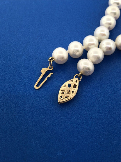 Gorgeous 14k Yellow Gold White 6.65mm Pearl 18" Strand String Necklace