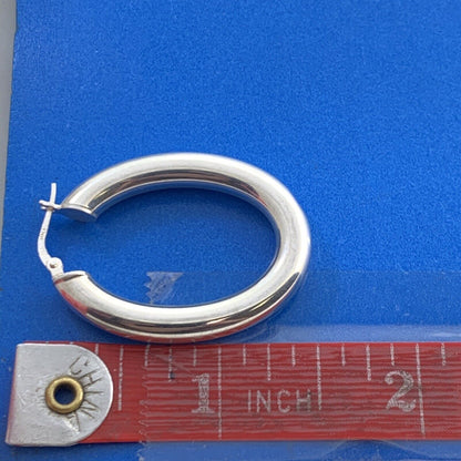 Designer Italy 925 Sterling Silver Large Polished Tubular Oval Hoop Earrings