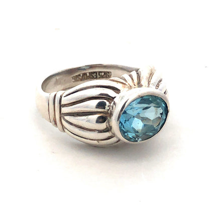 Designer Espo/Sig 925 Sterling Silver Oval Blue Topaz Chunky Textured Ring