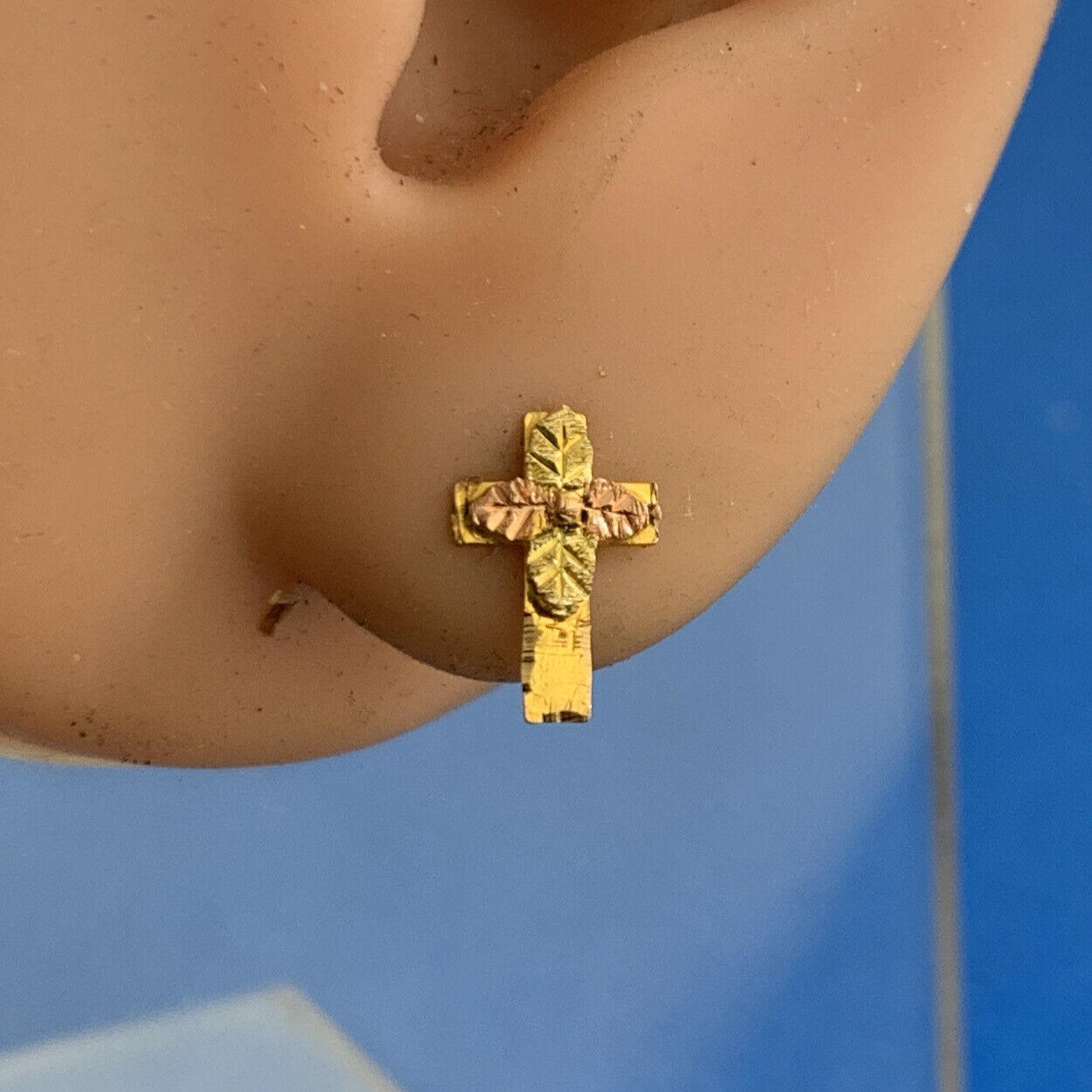 Designer 14K Yellow & Rose Gold Petite Cross Stud Earrings