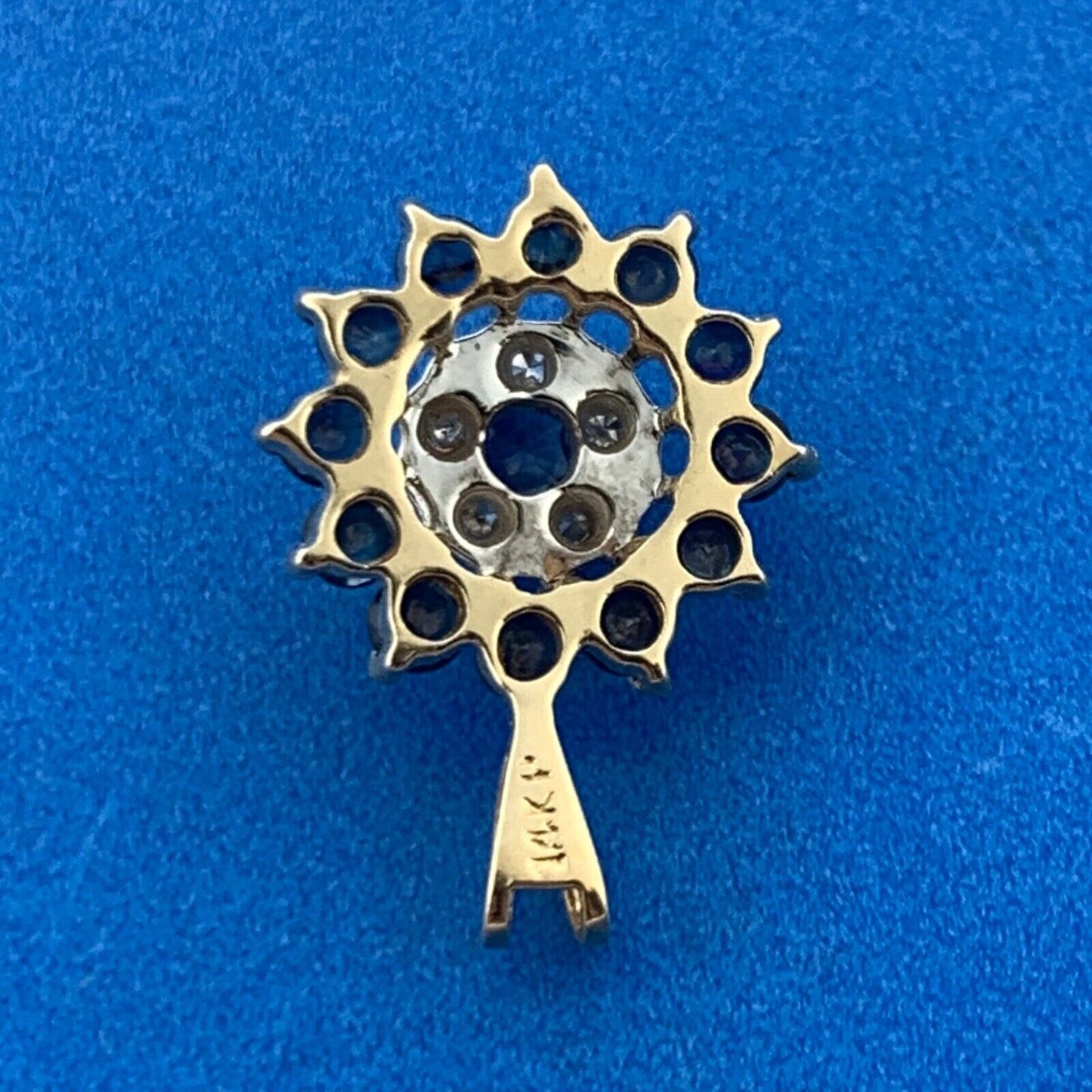 Vintage 14K Yellow White Gold Blue Sapphire Diamond Accent Anniversary Pendant