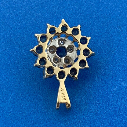 Vintage 14K Yellow White Gold Blue Sapphire Diamond Accent Anniversary Pendant