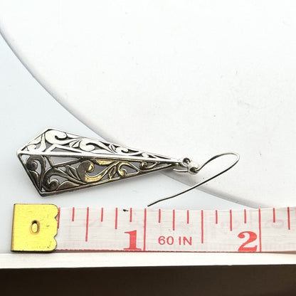 Designer 925 Sterling Silver Open Work Scroll Vine Hook Dangle Earrings