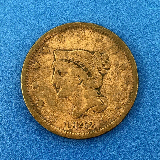 1842 P Liberty Head Braided Hair Large Copper Cent Better Philadelphia Mint Coin