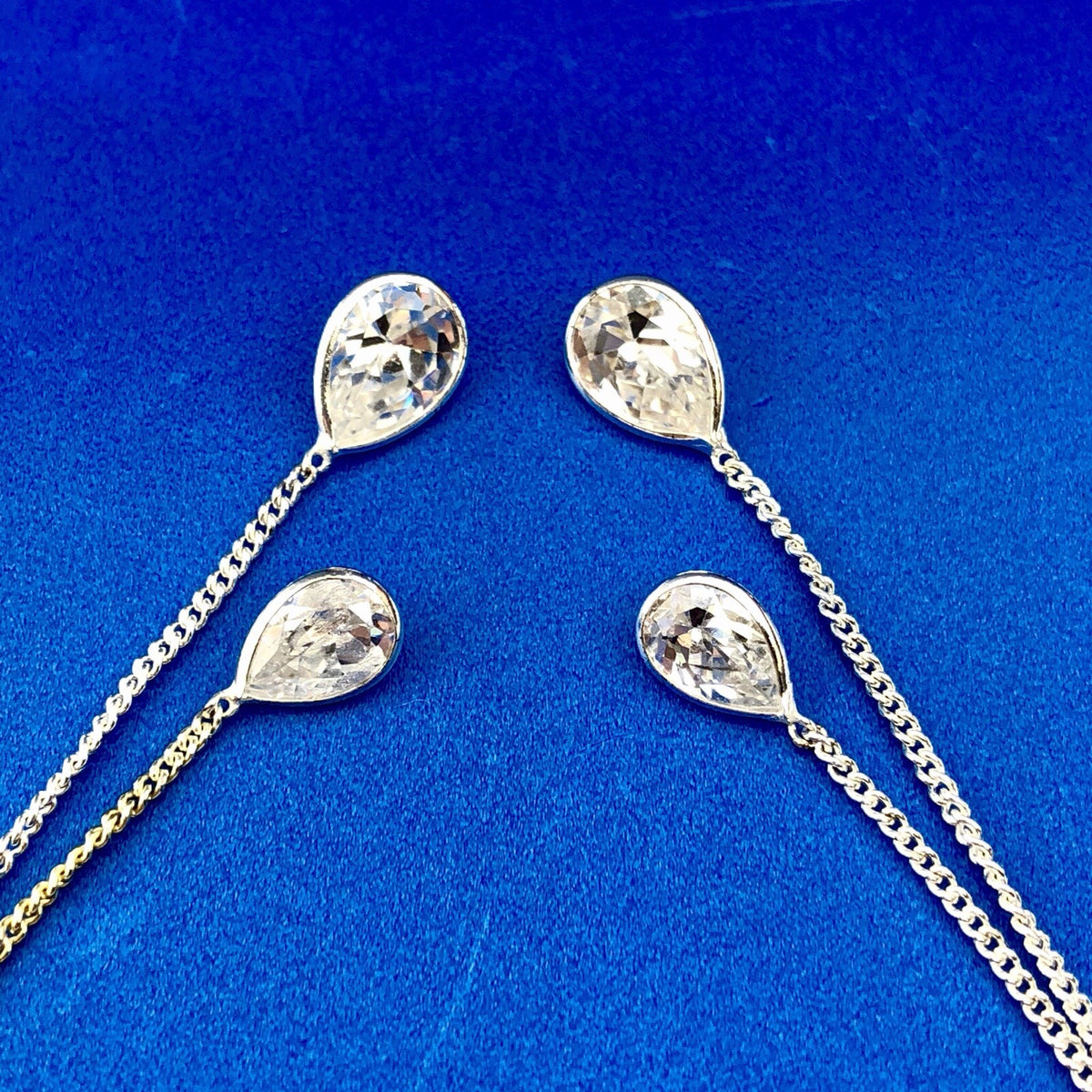 Designer CIJ Sterling Silver 925 Cubic Zirconia CZ Double Drop Dangle Earrings