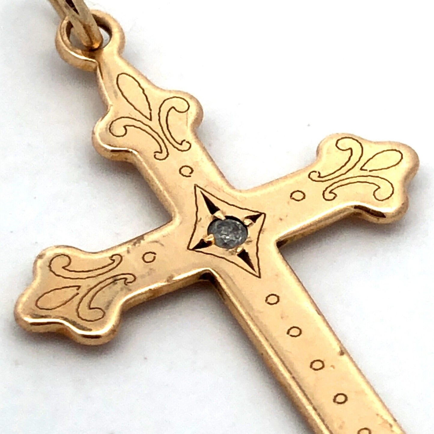 Designer 14K Yellow Gold Round Diamond Solitaire Polished Cross Pendant