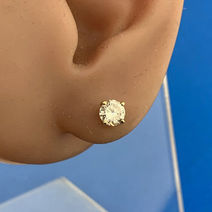 14K Yellow Gold Round Diamond Solitaire Pierced Screw Back Earrings