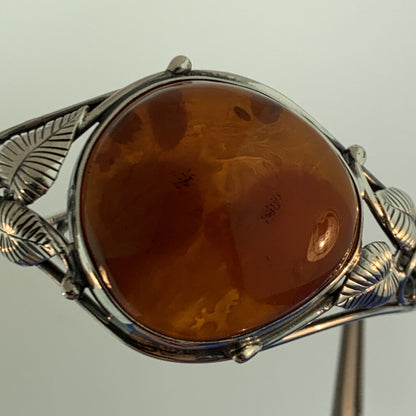 Vintage Sterling Silver Baltic Amber Floral Free Form Statement Cuff Bracelet
