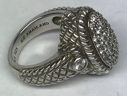 Judith Ripka JR Sterling Silver 925 Diamonique CZ Oval Textured Statement Ring