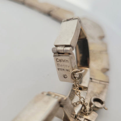 Navajo Calvin Begay Sterling Silver Black Onyx White Agate Cabochon Necklace