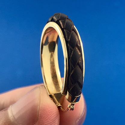 Jacmel JCM 14k Yellow Gold Braided Leather Rawhide Hoop Earrings