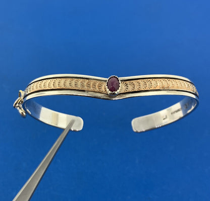 Art Deco Egyptian Revival Gold Filled Sterling Black Enamel Ruby Scarab Bracelet
