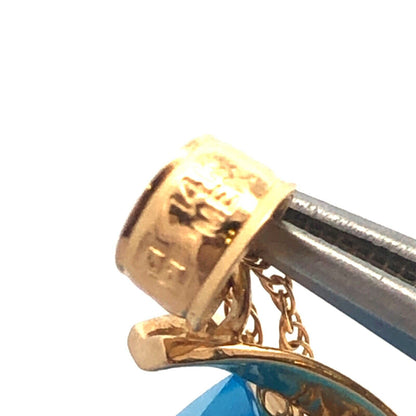 Designer 14K Yellow Gold Pear Blue Topaz Solitaire Statement Pendant Necklace